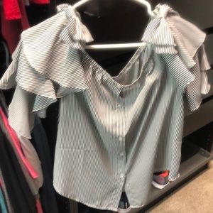 Off the shoulder black and white pin stripe